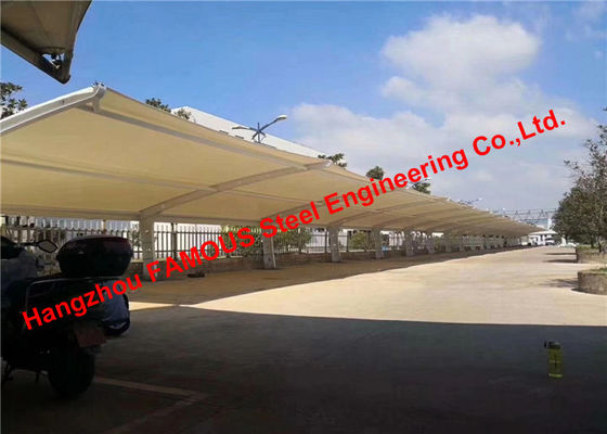 Cina Parkir Mobil Luar Ruangan Sun Shade Steel Frame Shelters Single Slope Carport Dengan Kain PVC Atap Melengkung pemasok