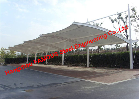 Cina Standar Eropa Bersertifikat Membran Tarik Membran Struktural Car Parking Tention PVDF Fabric Roof Cover pemasok