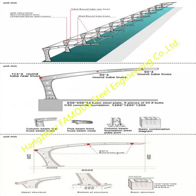 PVDF Sail Steel Membran Struktur Atap Parkir Mobil Gudang Garasi Prefab 0